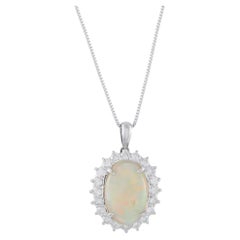 Platinum 1.10ct Diamond and Opal Pendant Necklace MF19-041026