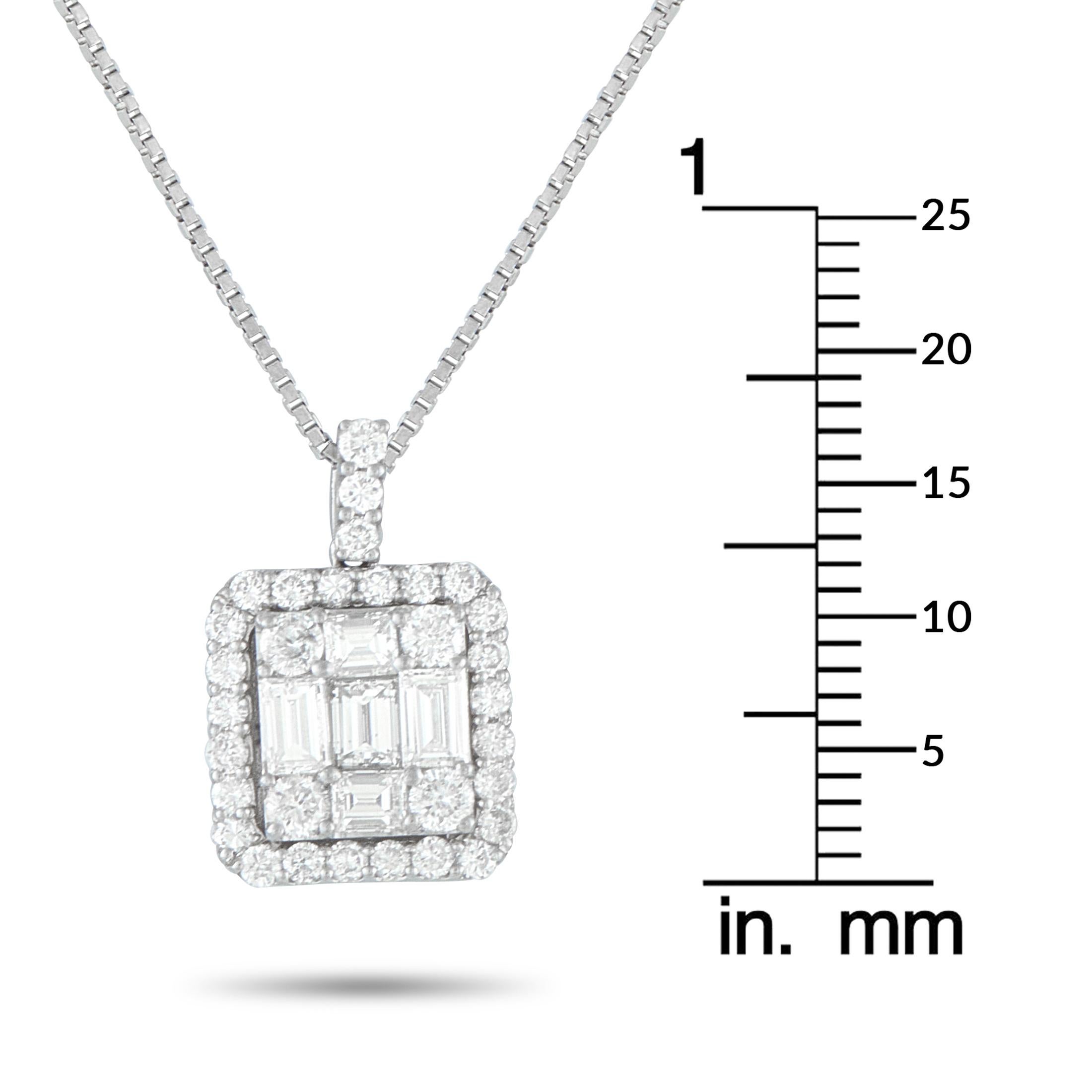 Platinum 1.10ct Diamond Square Pendant Necklace MF26-101525 In Excellent Condition For Sale In Southampton, PA