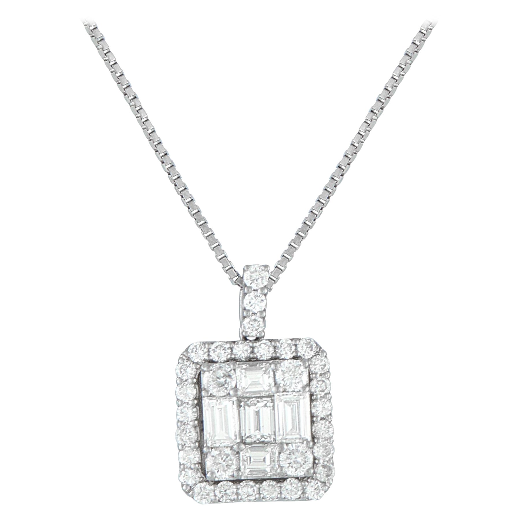 Platinum 1.10ct Diamond Square Pendant Necklace MF26-101525