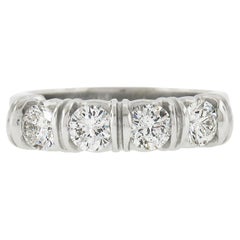 Platinum 1.10ctw Bar Channel Set Large Round Diamond 4 Stone Wedding Band Ring
