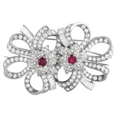 Platinum 11.10ct Diamond and Ruby Bow and Bloom Brooch MF11-020526
