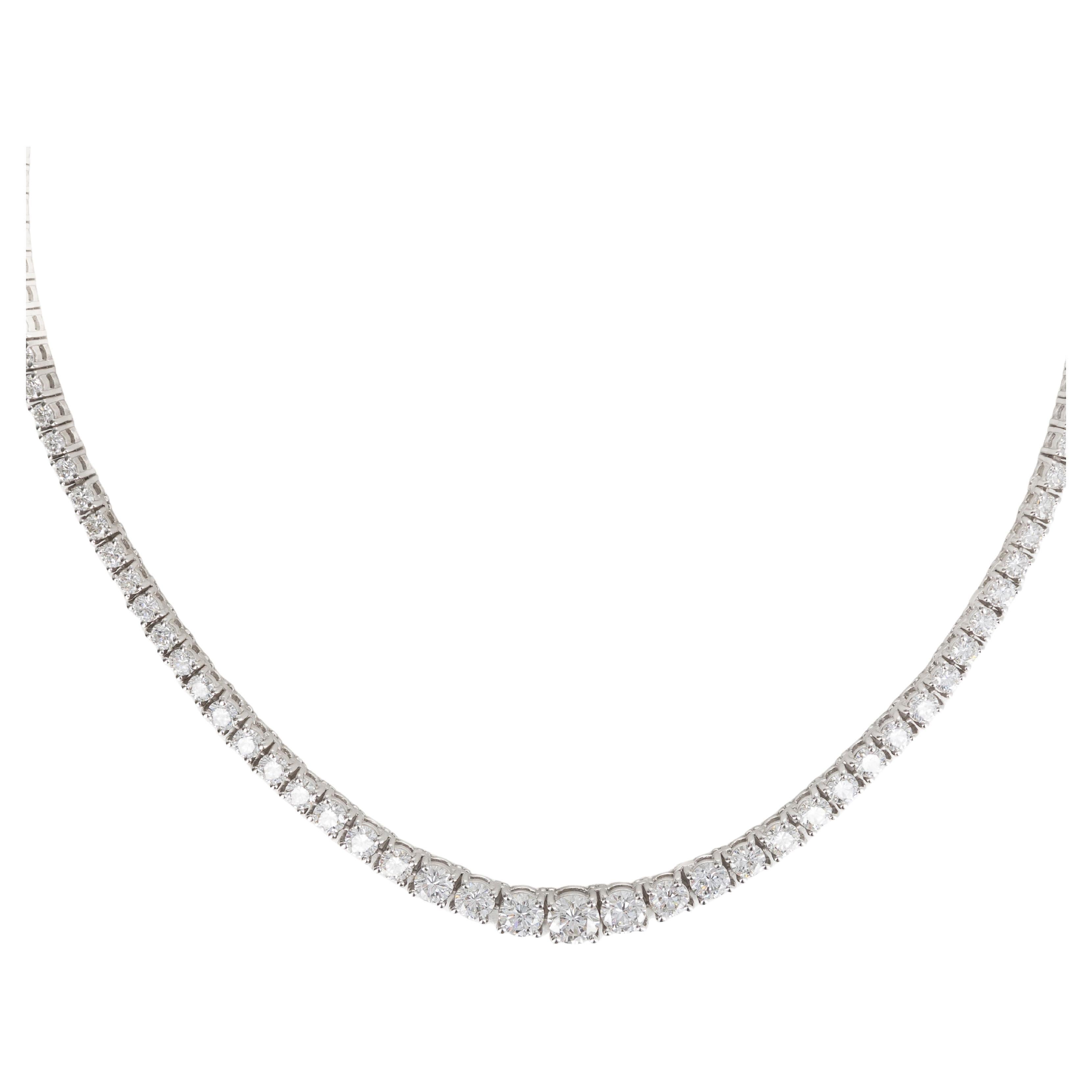 Platinum 11.26 Carat Round Diamond Graduated Riviera Tennis Necklace