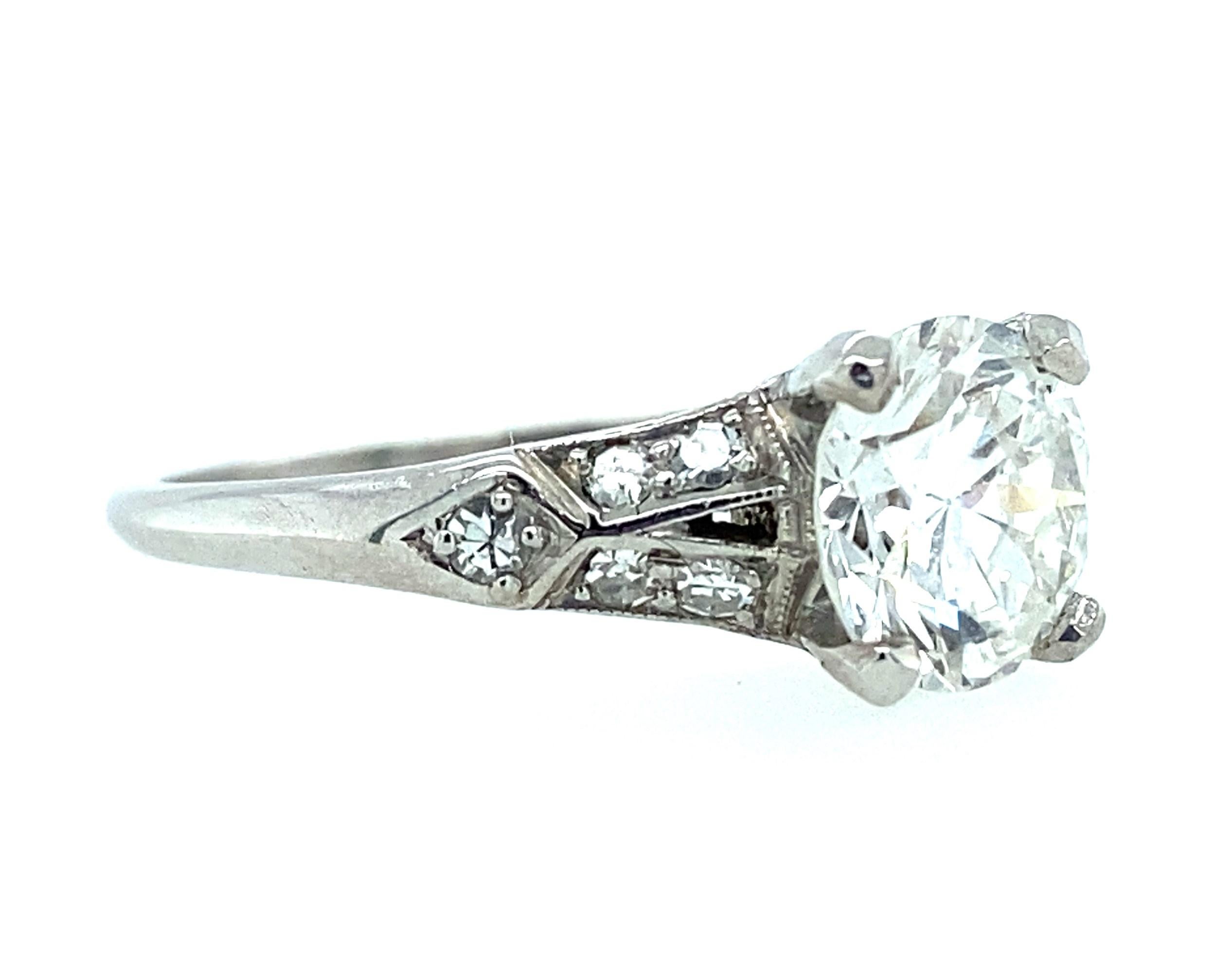 Women's or Men's Platinum 1.14TCW Old European Cut Diamond Art Deco Engagement Ring  For Sale