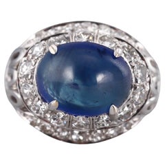Platinum 11.50 carat Sapphire Cabochon Diamond Ring