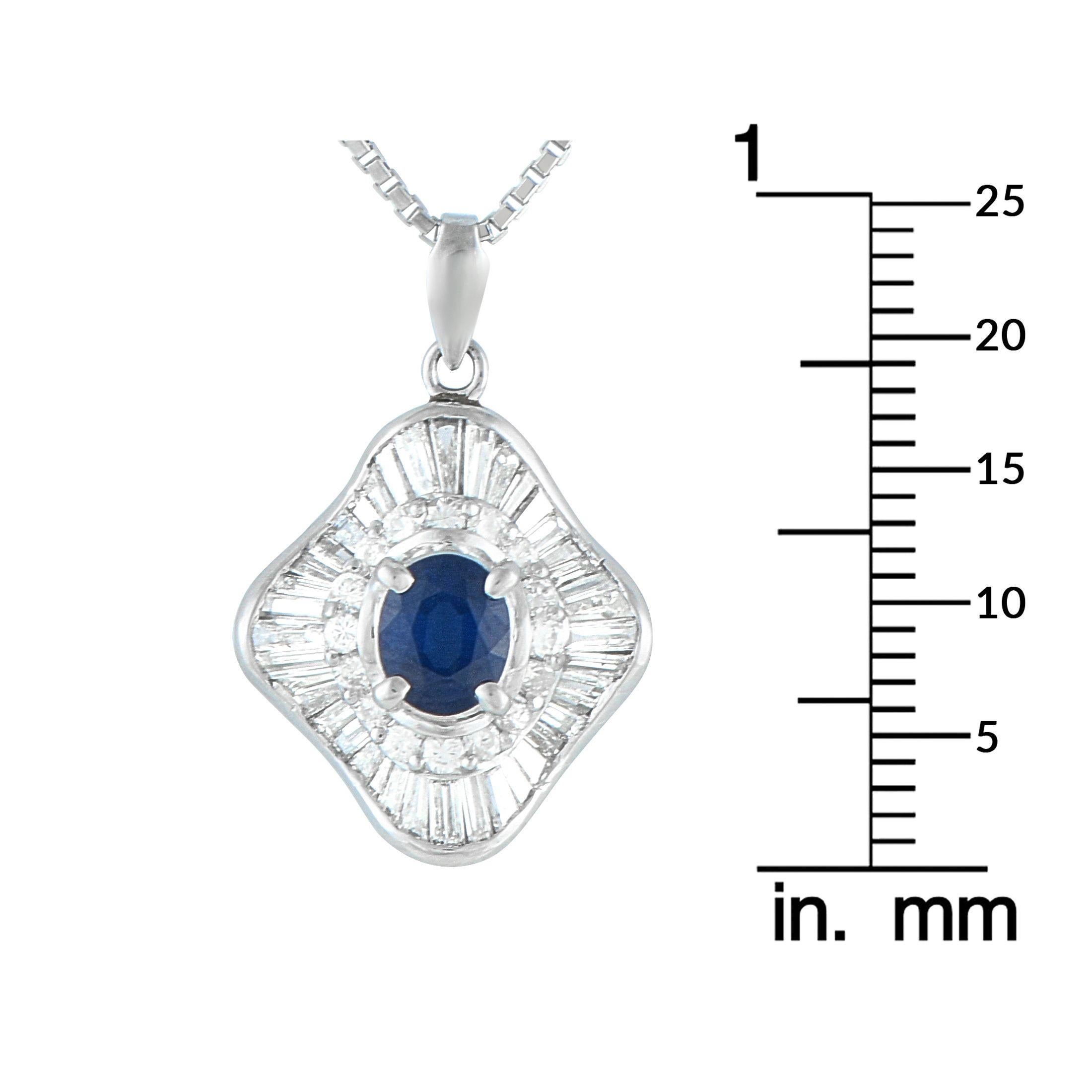 Platinum 1.15ct Diamond and Sapphire Pendant Necklace In Excellent Condition In Southampton, PA
