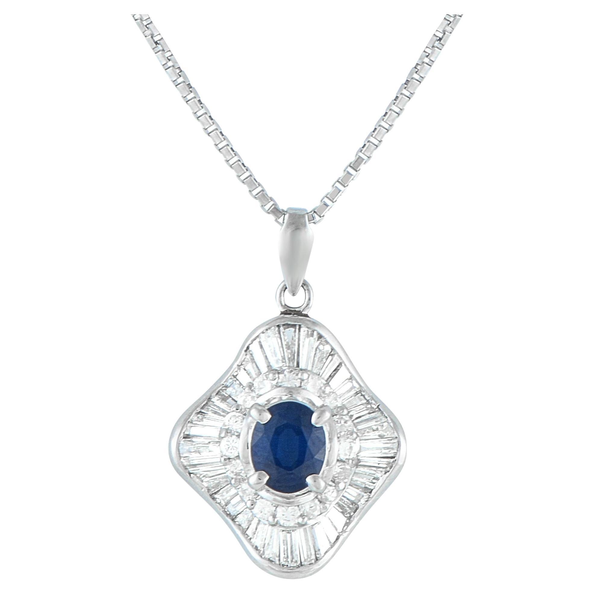 Platinum 1.15ct Diamond and Sapphire Pendant Necklace