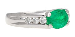 Platinum 1.17 Carat Oval East West Emerald & Diamond Ring