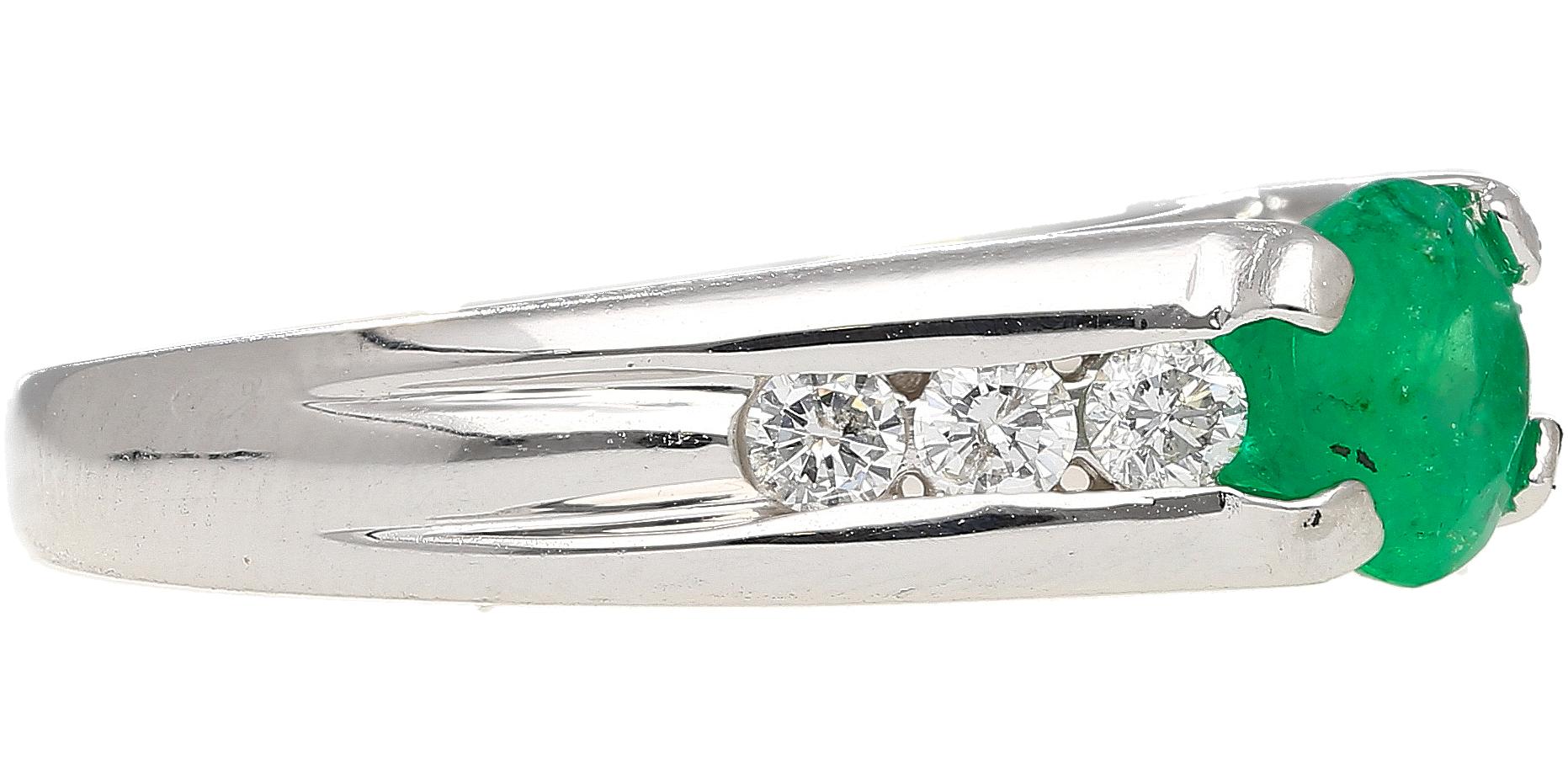 Oval Cut Platinum 1.17 Carat Oval East West Emerald & Diamond Ring For Sale