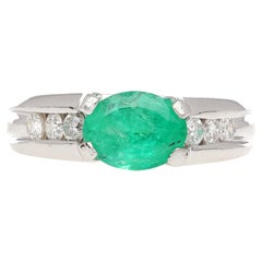 Platinum 1.17 Carat Oval East West Emerald & Diamond Ring