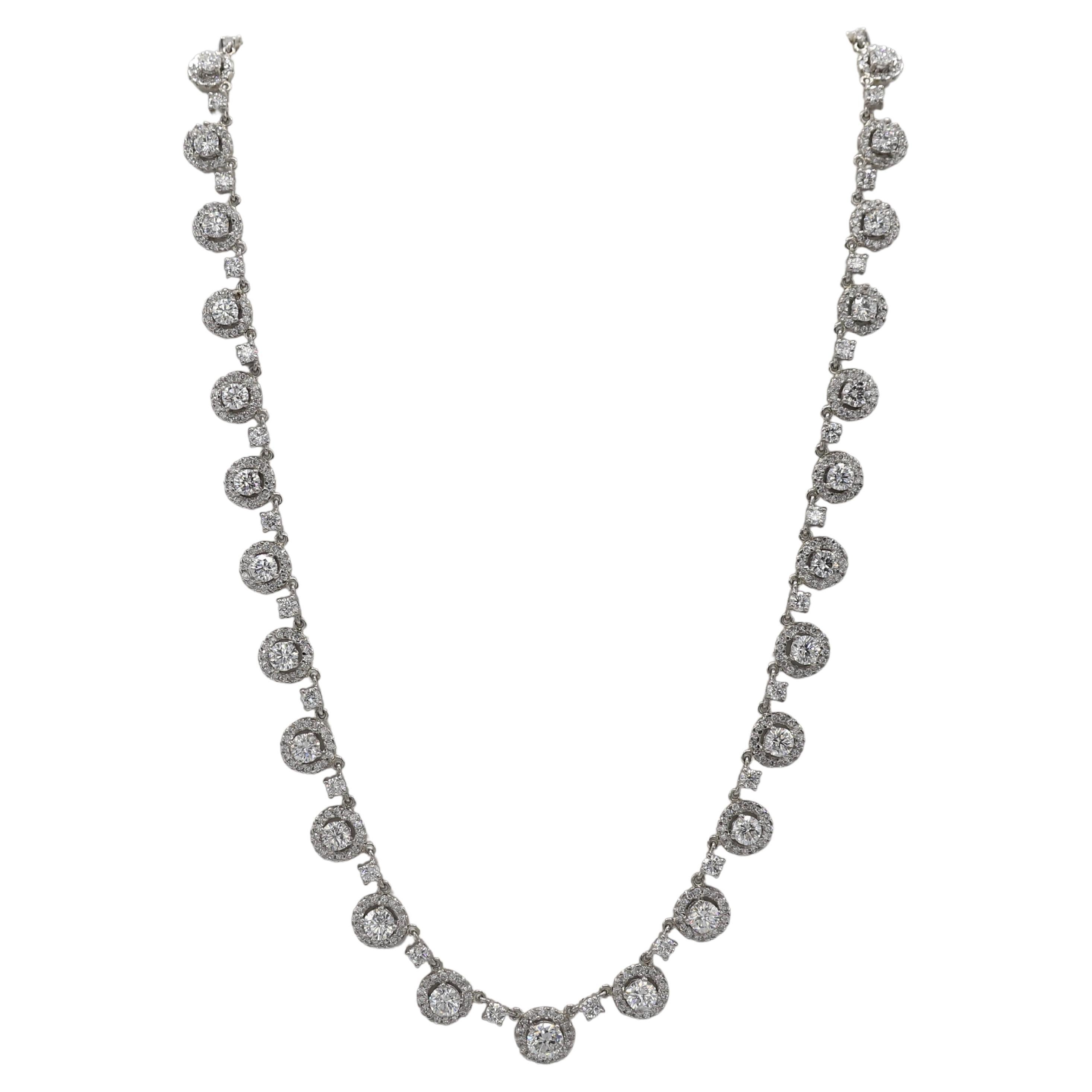 Platinum 11.71 Carat Natural Diamond Halo Riviera Necklace 