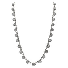 Platinum 11.71 Carat Natural Diamond Halo Riviera Necklace 