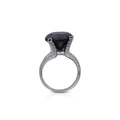 Platinum 11.84 Carat Round Black Diamond Engagement and Pink Diamond Prong Ring