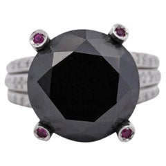 Platin 11,84 Karat Runder Schwarzer Diamant Verlobungsring und Pink Diamond Prong Ring