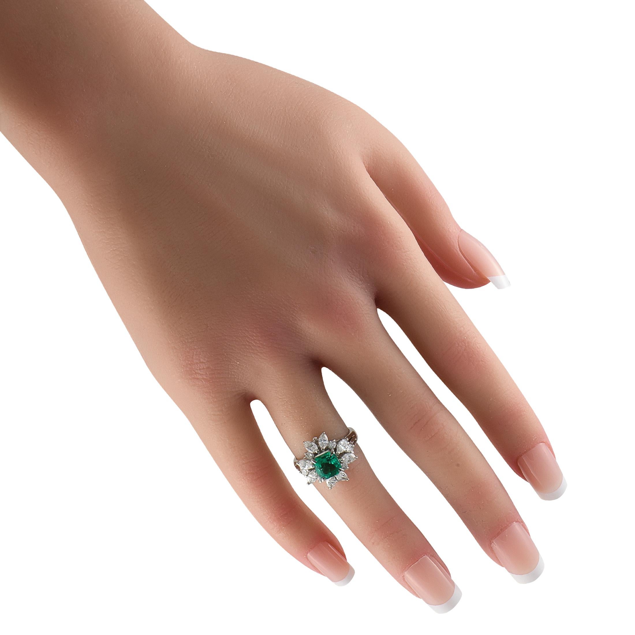 Marquise Cut Platinum 1.18ct Diamond and Emerald Ring