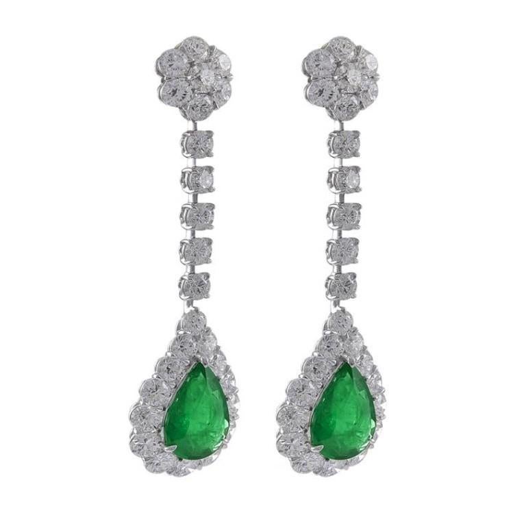 Pear Cut Sophia D. 11.92 Carat Diamond and Emerald Platinum Earrings