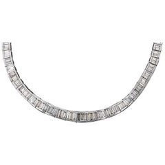 Platinum 11.95 Carat Baguette Diamond Tennis Necklace