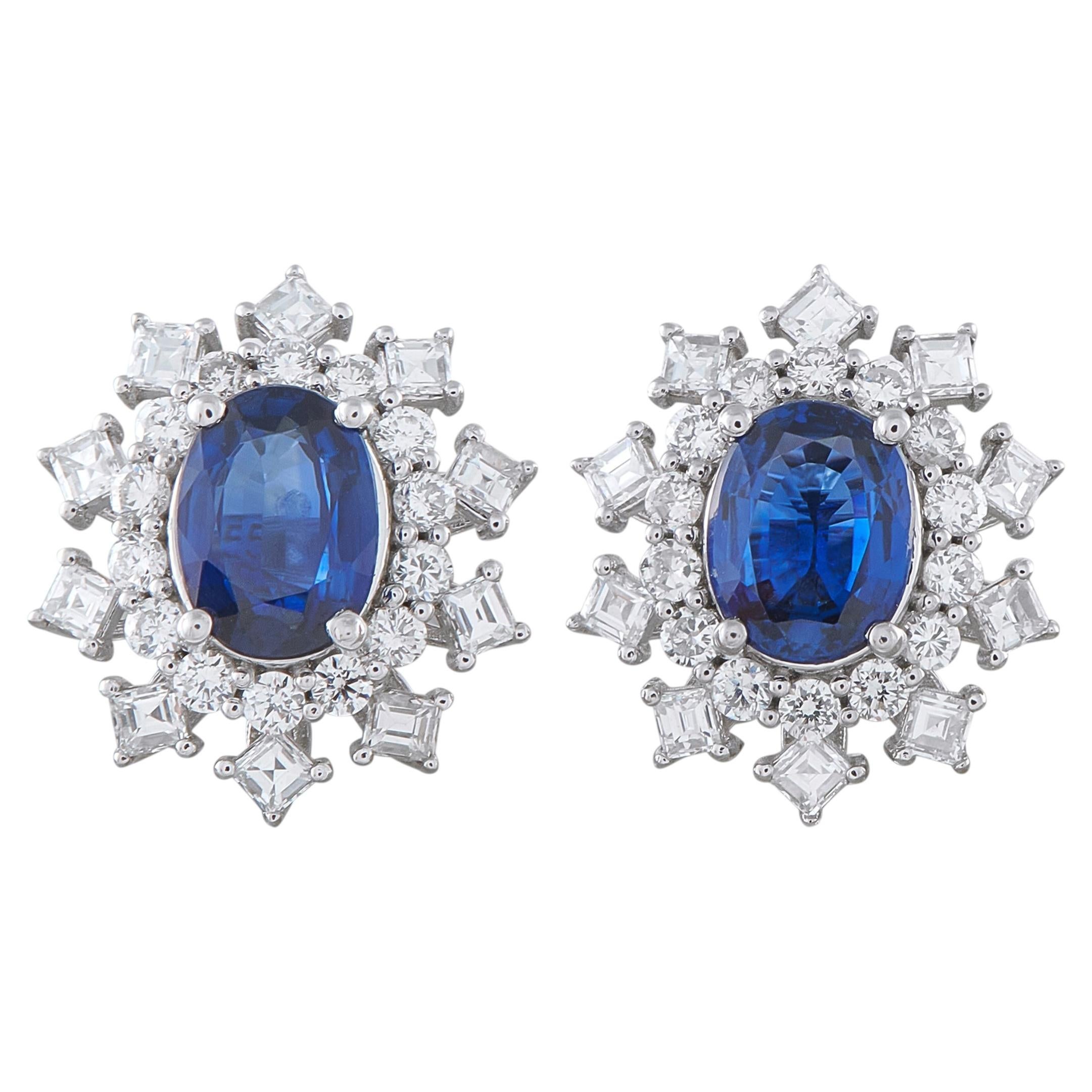 Platinum 1.19ct Diamond and Sapphire Earrings MF22-0411026 For Sale