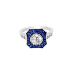 Vintage Platinum Art Deco 1.20 CT Combined Sapphire 0.94 CT Round Diamond Ring