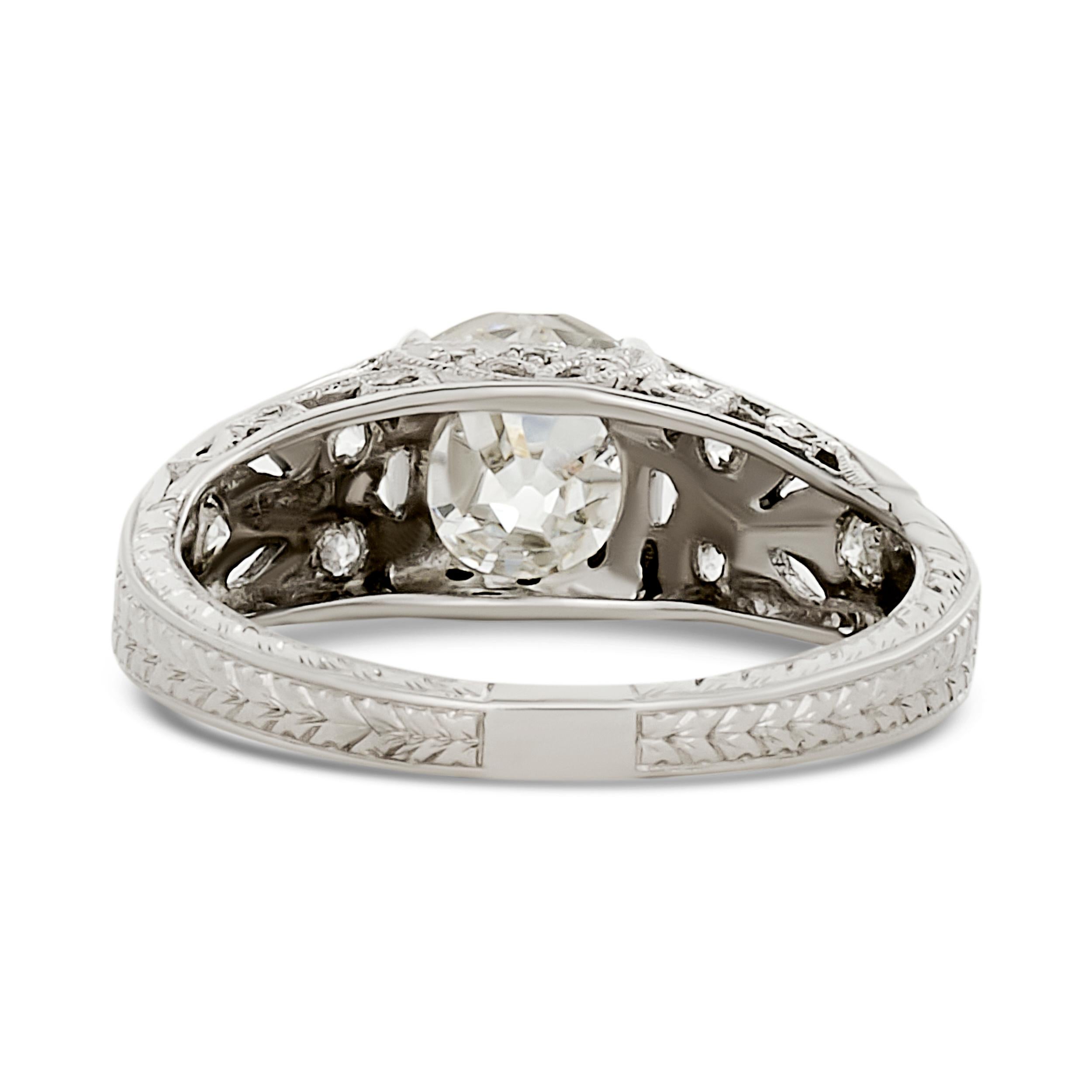 Platinum 1.21 carat Old Mine Cut Diamond GIA Certified Estate Engagement Ring In Good Condition For Sale In Philadelphia, PA