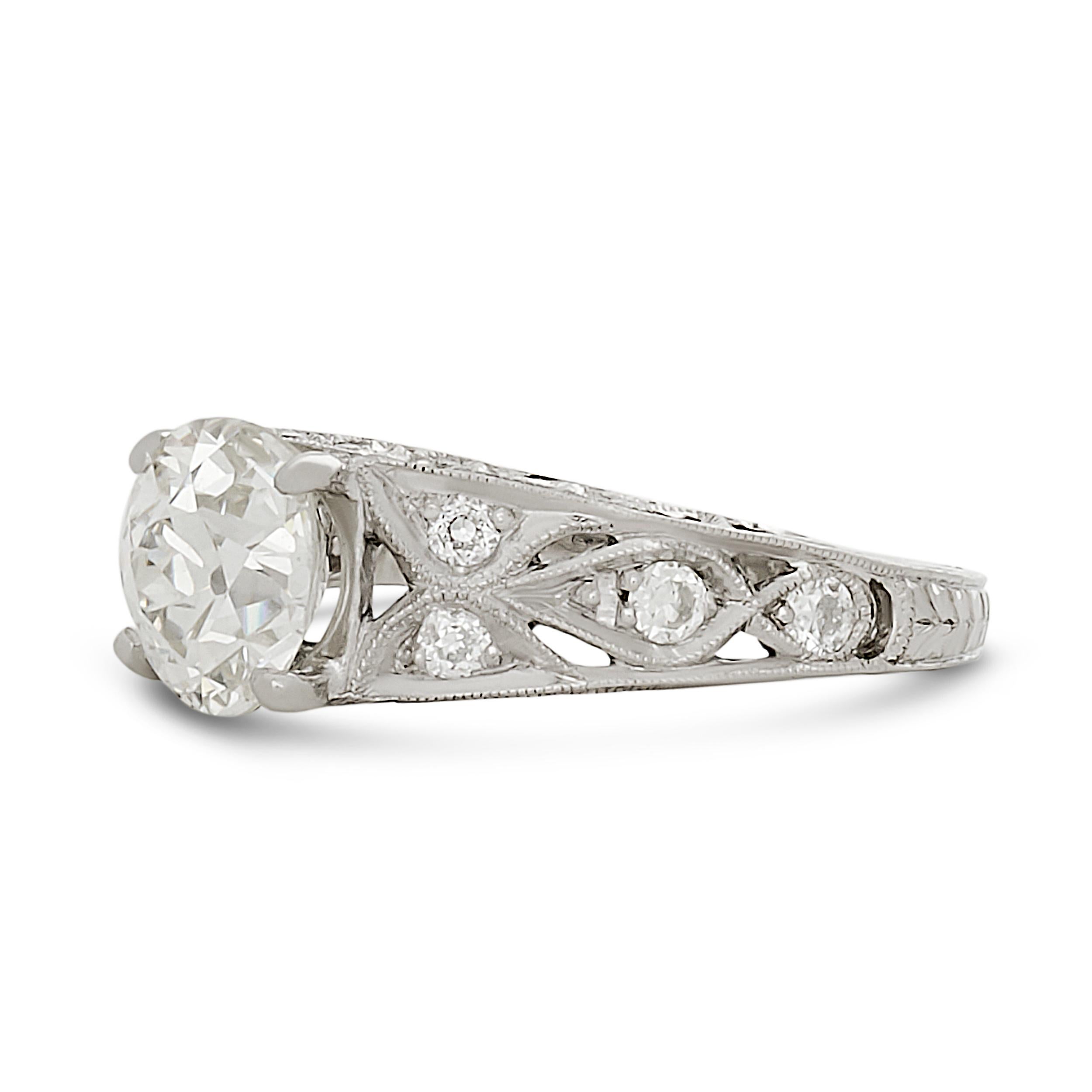 Women's Platinum 1.21 carat Old Mine Cut Diamond GIA Certified Estate Engagement Ring For Sale
