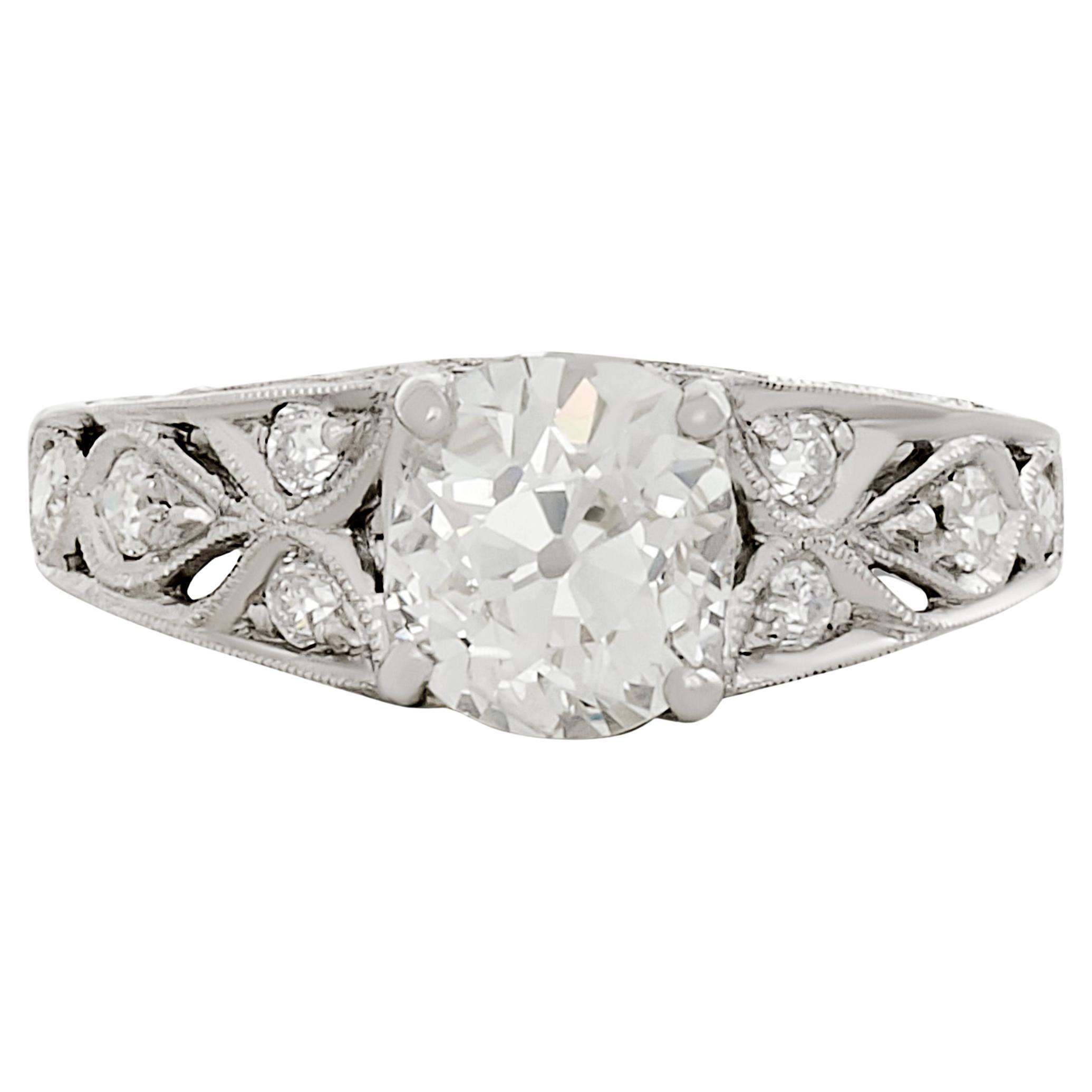 Platinum 1.21 carat Old Mine Cut Diamond GIA Certified Estate Engagement Ring