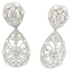 Platinum 12.24ctw Diamond Large FLoral Teardrop Earrings w/ Omega Closures Platinum 12.24ctw Diamond Large FLoral Teardrop Earrings w/ Omega Closures