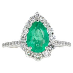 Platinum 1.23 Carat Pear Emerald Diamond Halo Ring