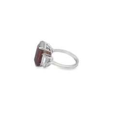 Platinum 12.50 CTS Orange Sapphire and Diamond Three Stone Ring