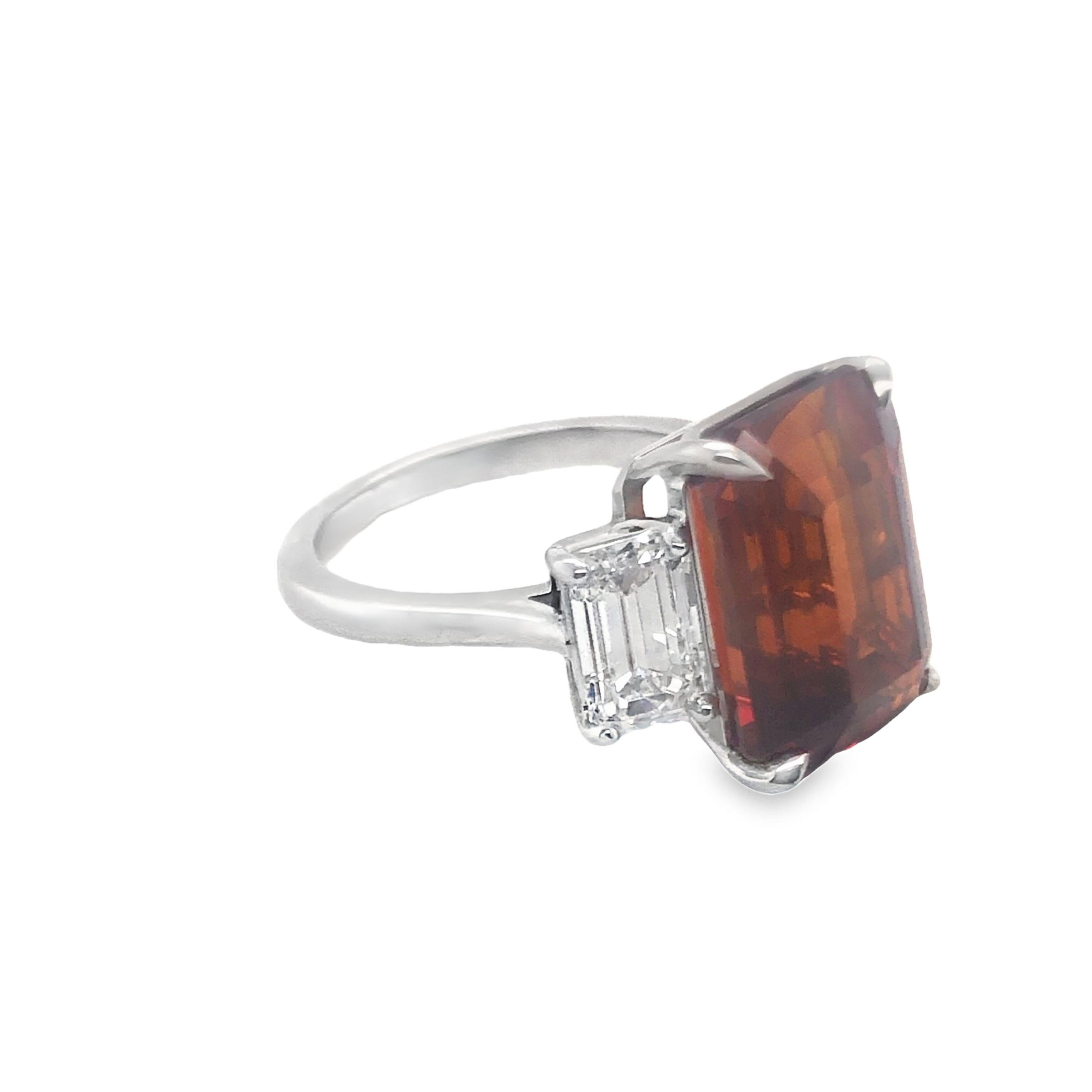 Women's Platinum 12.50 CTS Orange Sapphire and Diamond Three Stone Ring For Sale