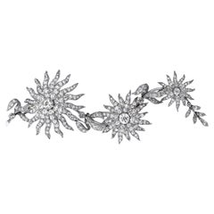 Platinum 12.50cttw Flower Starburst Long Vintage Diamond Brooch
