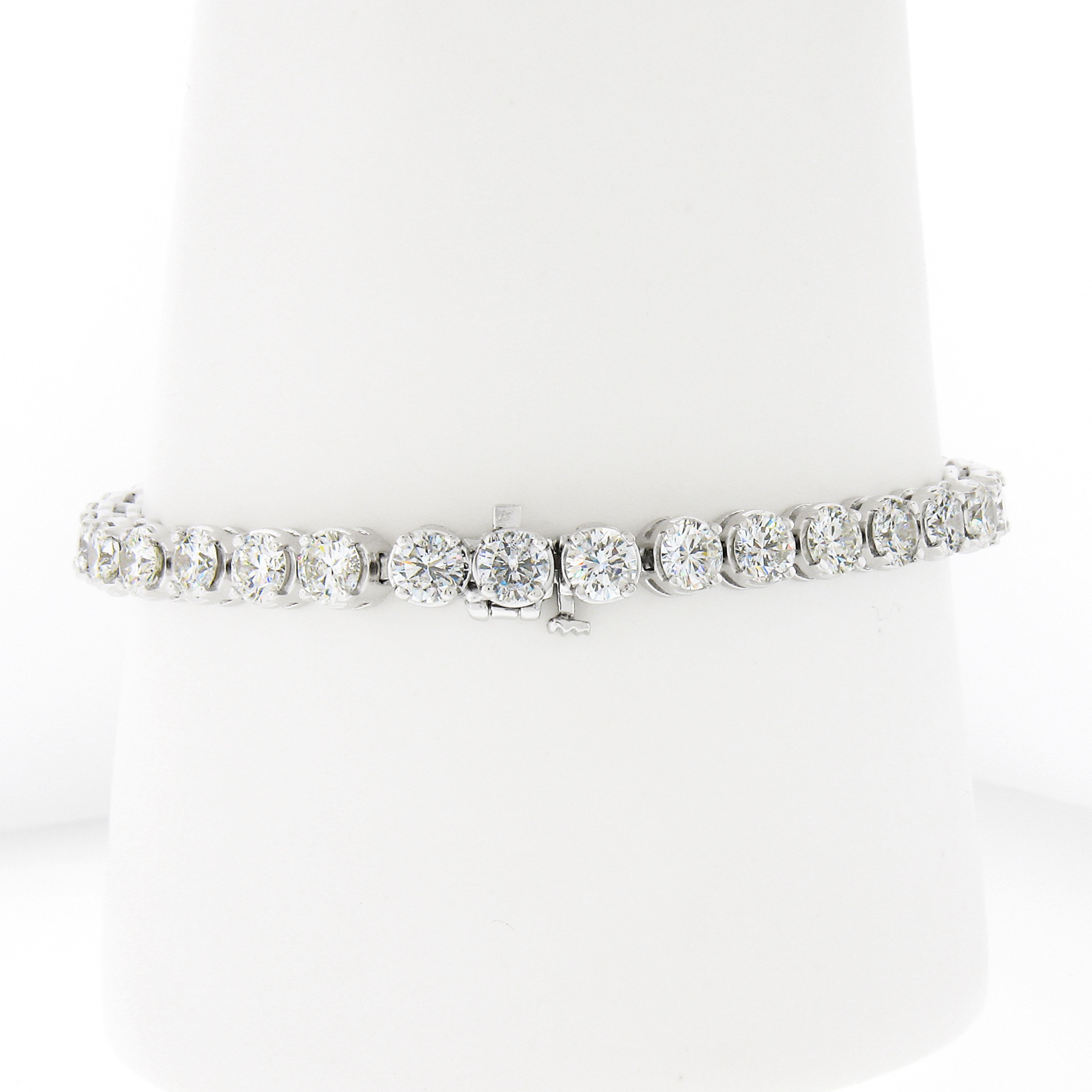 Platinum 12.55ct 34 Round Brilliant Large Diamond Line Tennis Statement Bracelet In Excellent Condition In Montclair, NJ