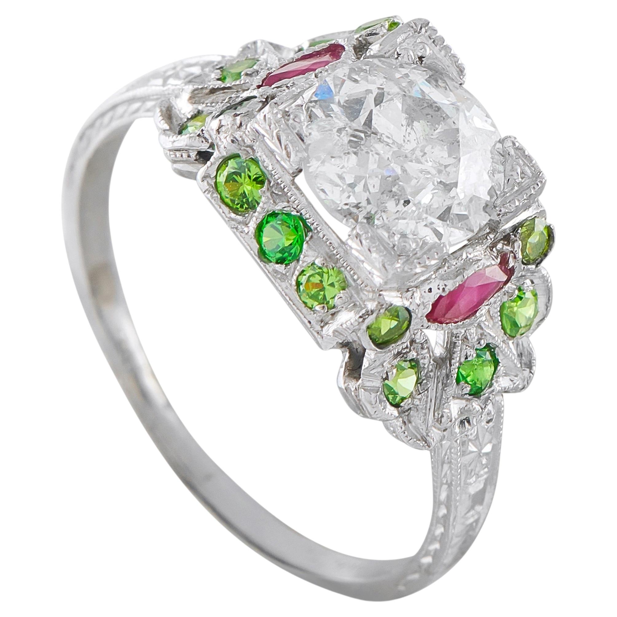 Platinum 1.25ct Diamond and Demantoid Ring MF20-062526 For Sale