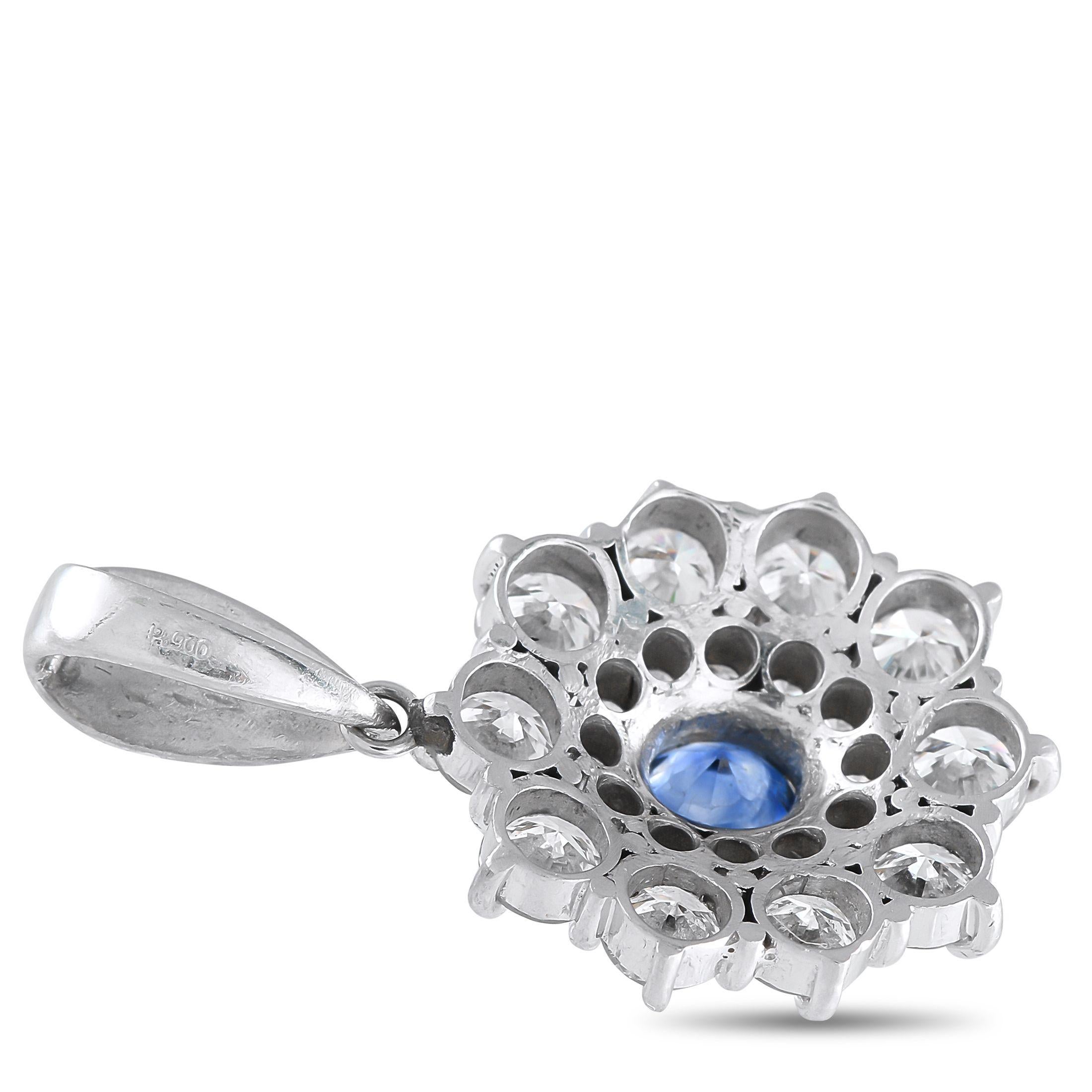Taglio rotondo Ciondolo in platino con diamante e zaffiro da 1,25 ct. in vendita