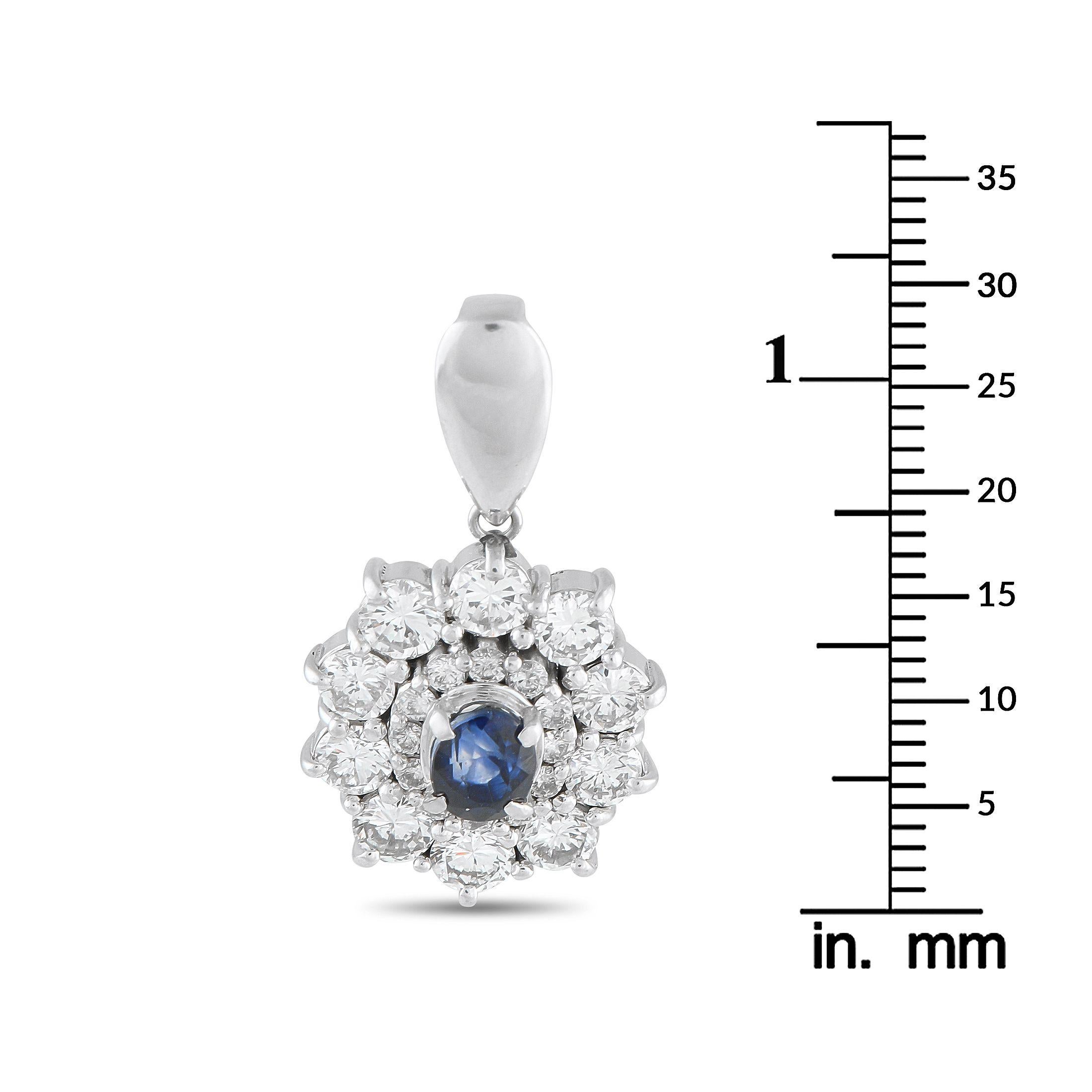 Ciondolo in platino con diamante e zaffiro da 1,25 ct. In condizioni ottime in vendita a Southampton, PA