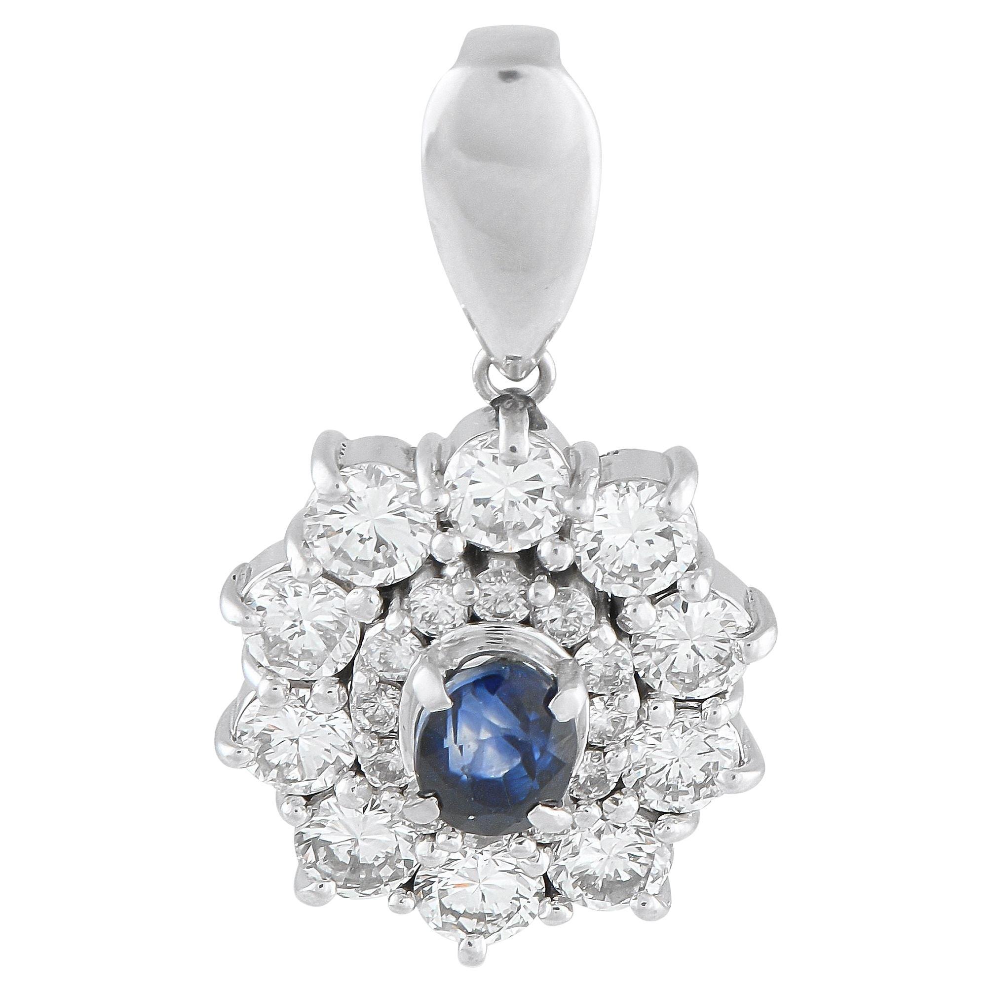 Pendentif en platine 1,25ct diamant et saphir