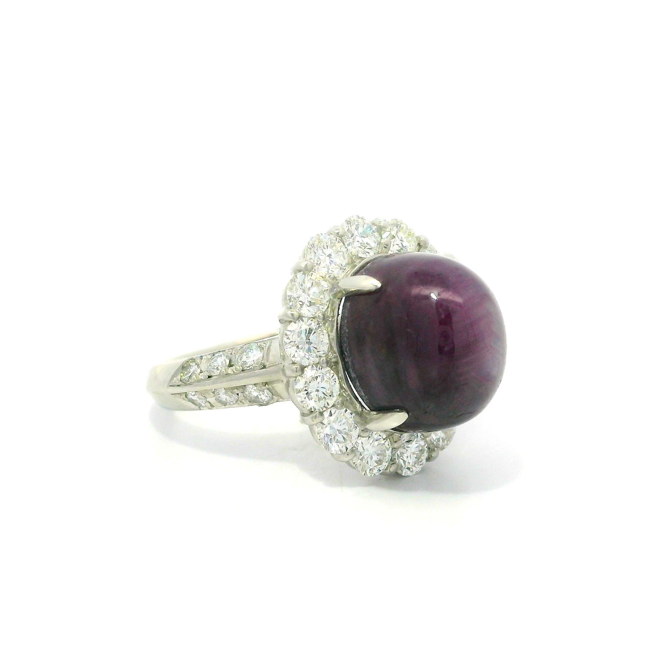 Platinum 12.62ctw Large Oval Cabochon No Heat Star Ruby w/ Diamond Halo Ring For Sale 7