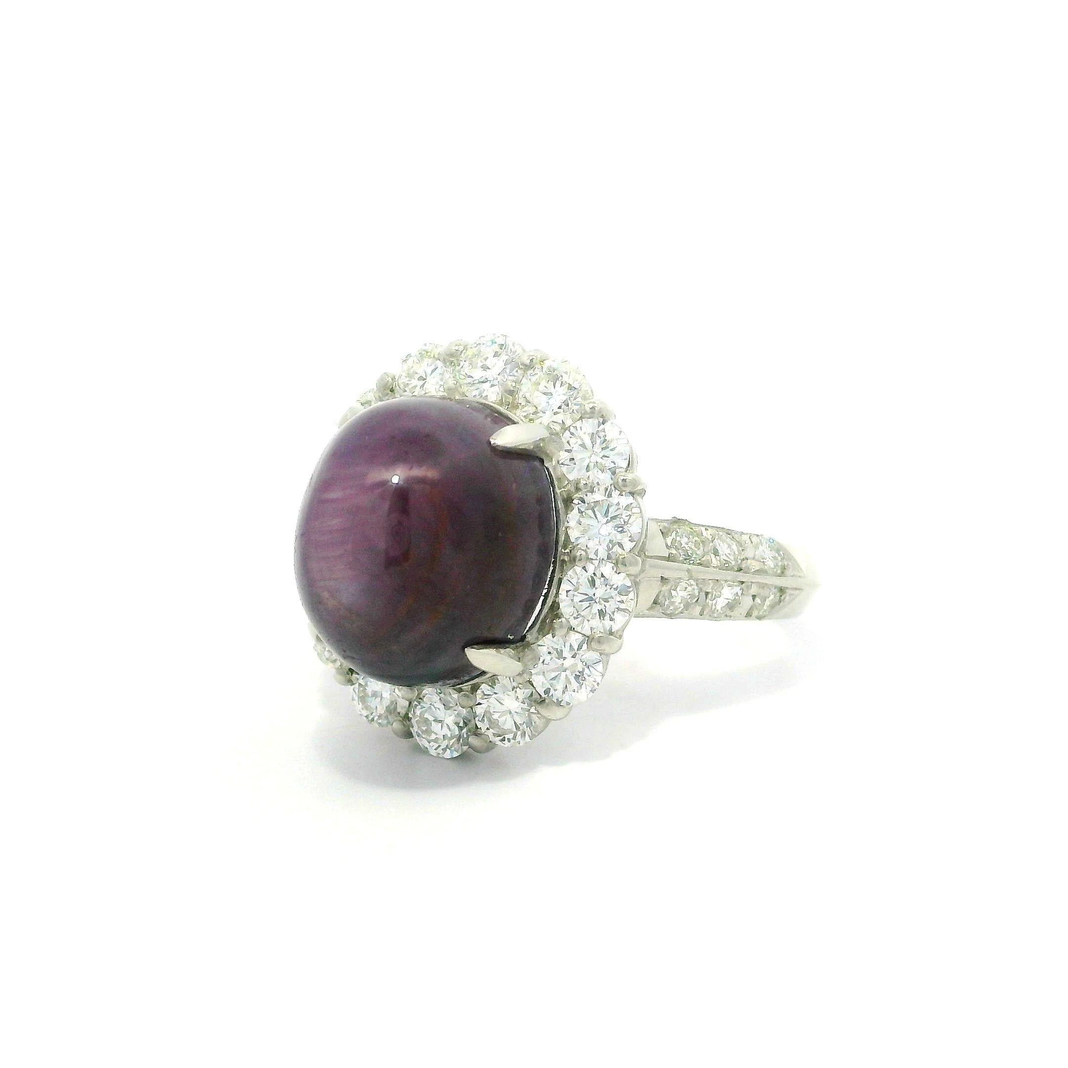 Platinum 12.62ctw Large Oval Cabochon No Heat Star Ruby w/ Diamond Halo Ring For Sale 8