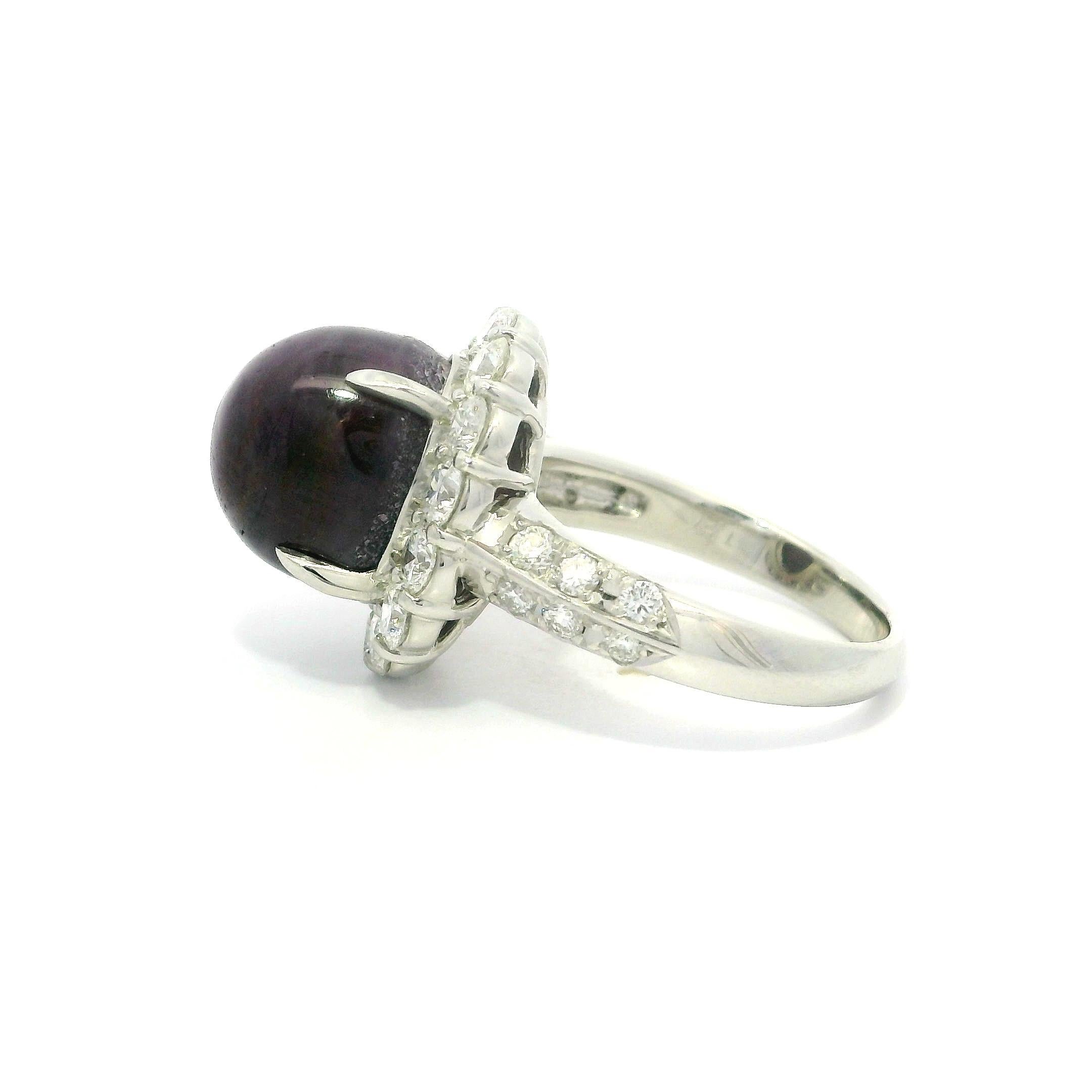 Platinum 12.62ctw Large Oval Cabochon No Heat Star Ruby w/ Diamond Halo Ring For Sale 1