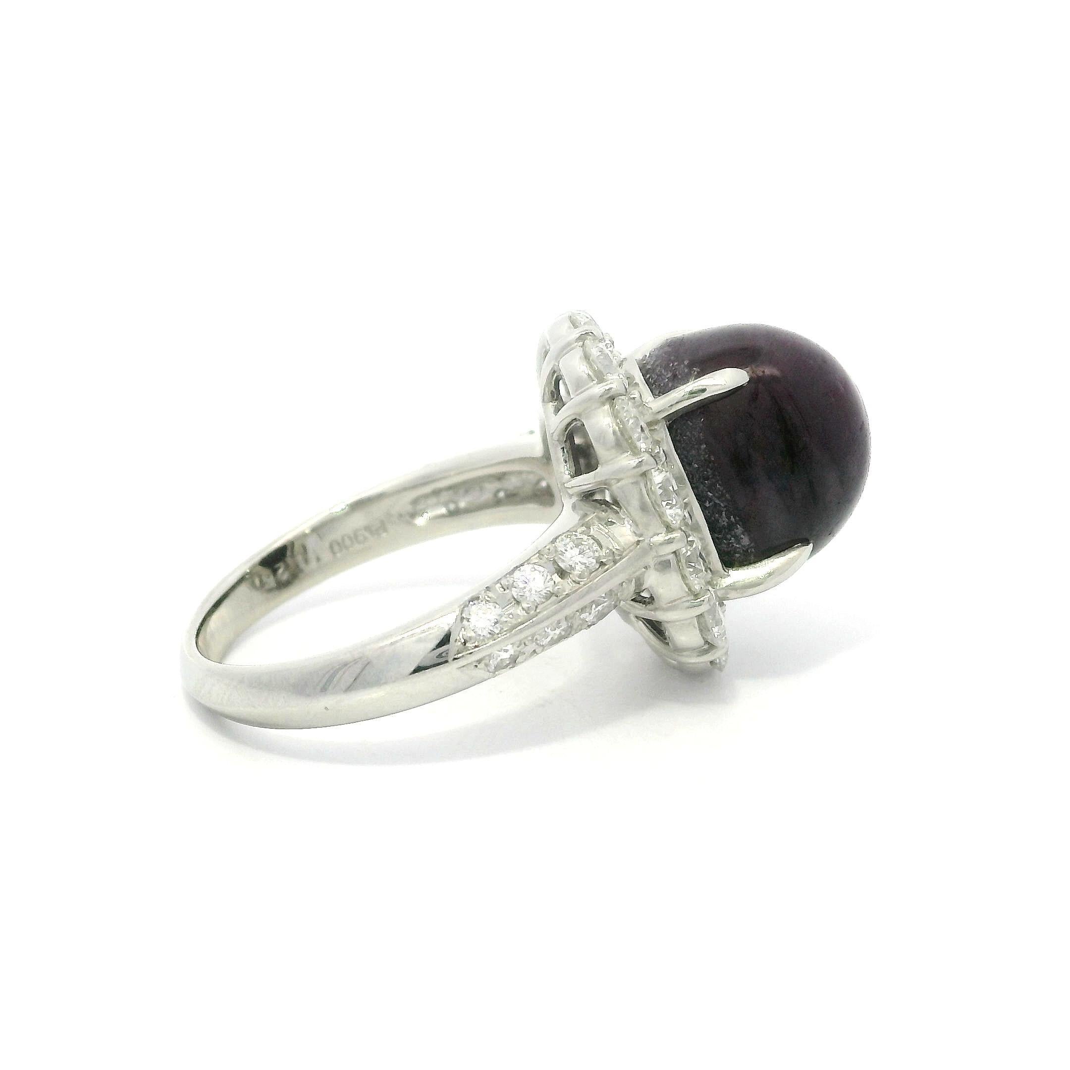 Platinum 12.62ctw Large Oval Cabochon No Heat Star Ruby w/ Diamond Halo Ring For Sale 2