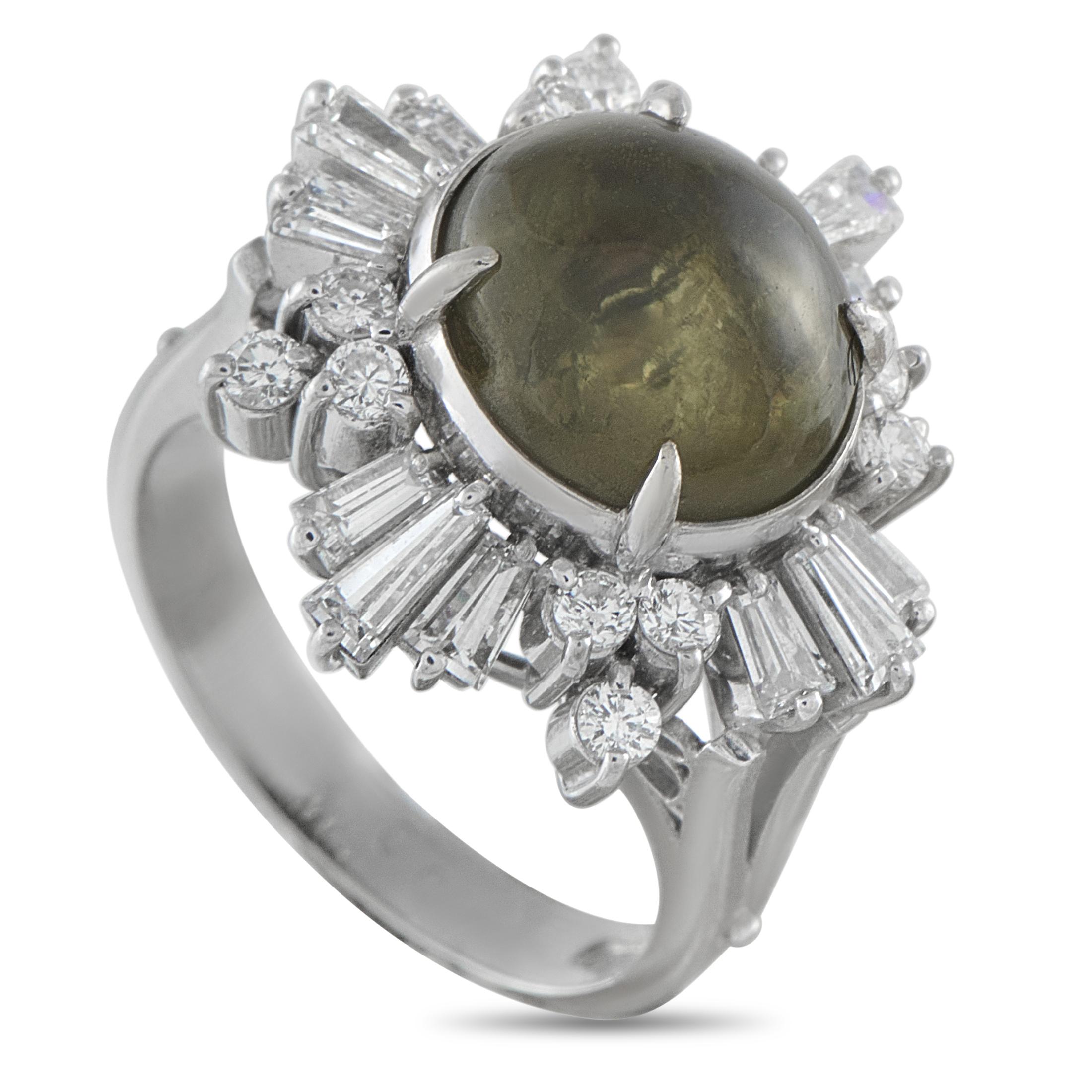 Platinum 1.26ct Diamond and Cats Eye Ring #5309 For Sale