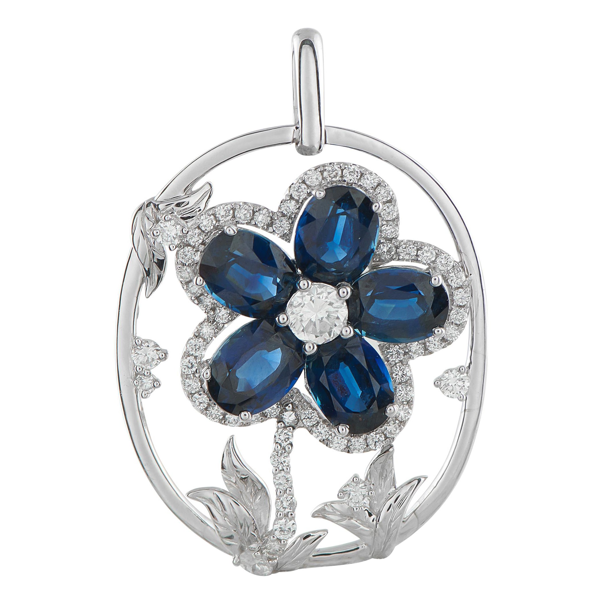 Platinum 1.26ct Diamond and Sapphire Flower Pendant MF28-101025