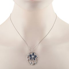 Platinum 1.26ct Diamond and Sapphire Flower Pendant Necklace MF21-062226