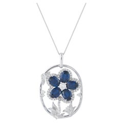 Platinum 1.26ct Diamond and Sapphire Flower Pendant Necklace MF21-062226