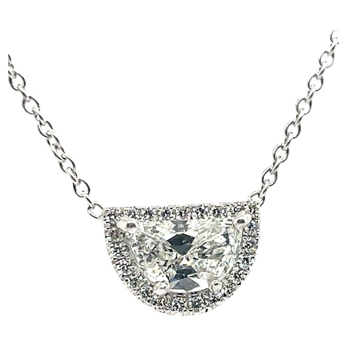 Platinum 1.27 Carat GIA Certified Rare Natural Half Moon Diamond I VVS1 Pendant For Sale