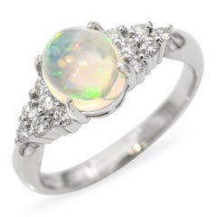 Platinum 1.27ct Jelly Opal and Diamond Ring