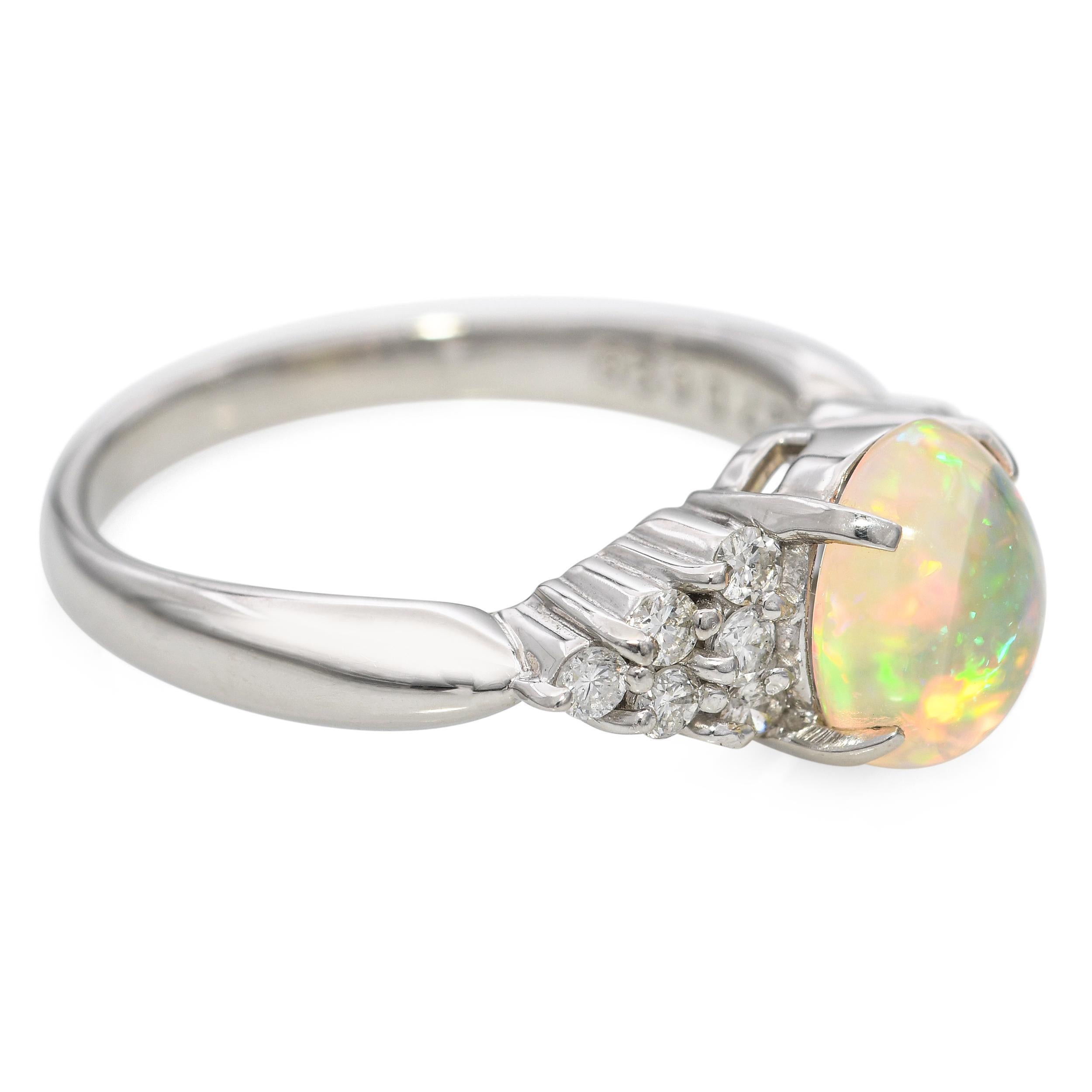 Bague en platine 1,27 ct d'opale en gelée et diamant en vente 2