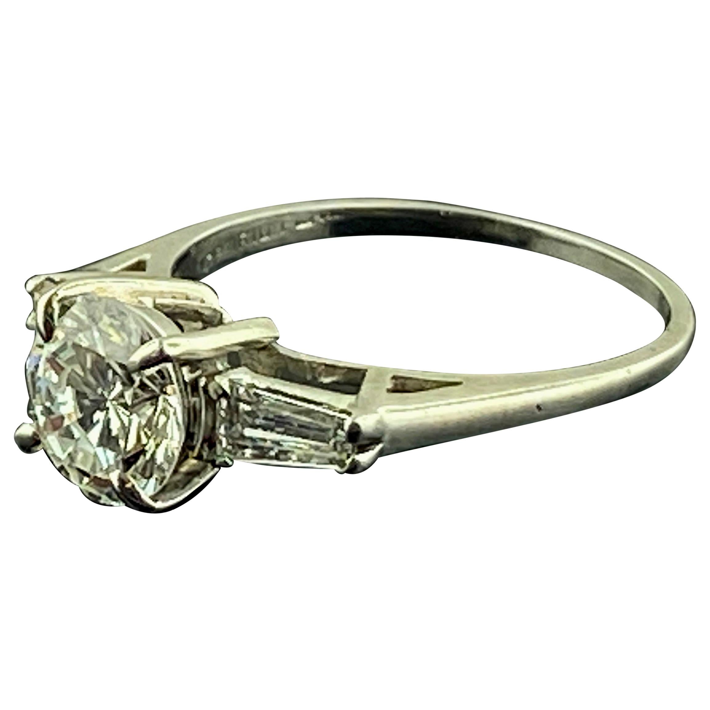 Platinum 1.28 Carat Center Round Brilliant Cut Diamond Ring