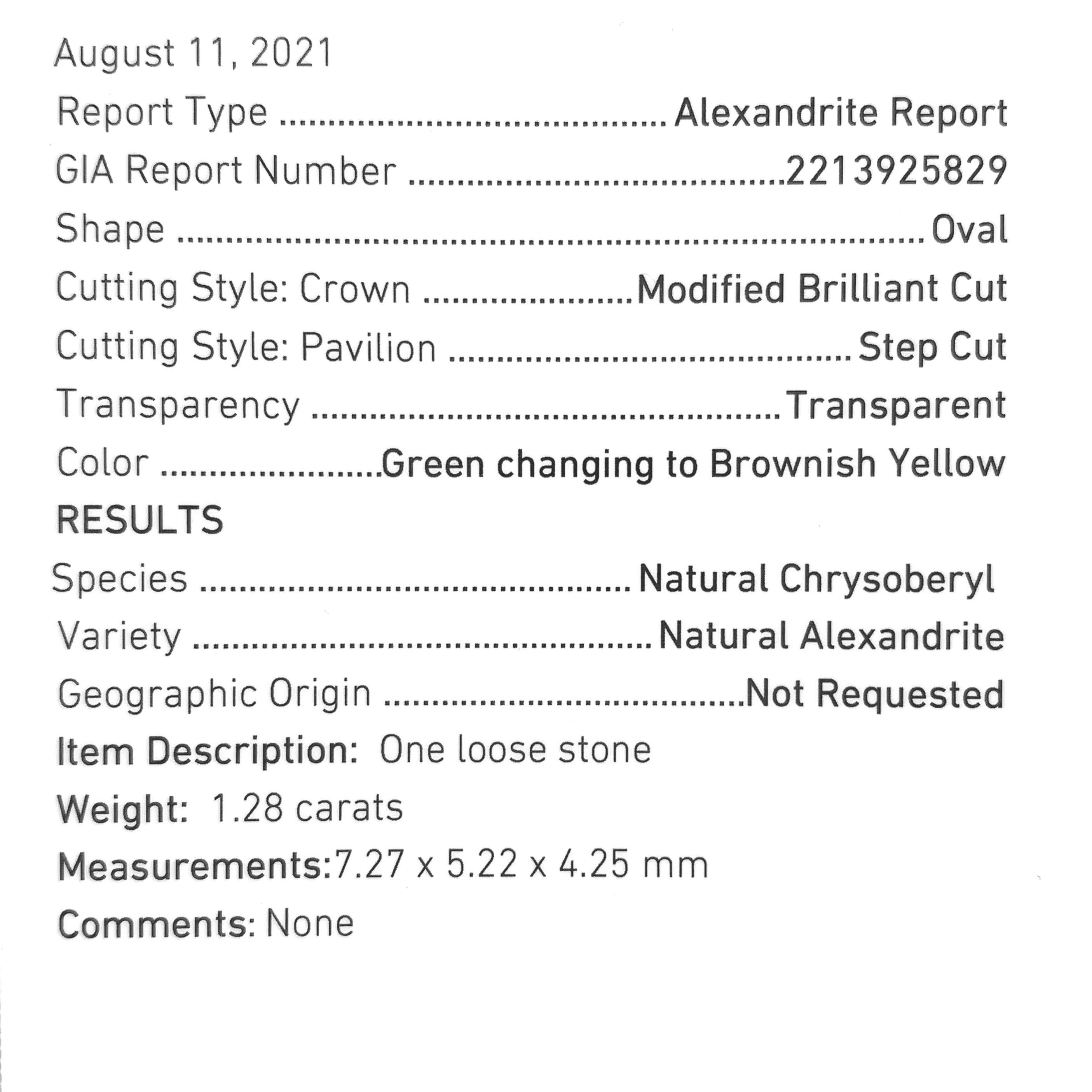 Platinum 1.28 carat GIA Natural Alexandrite and Diamond Ring For Sale 2