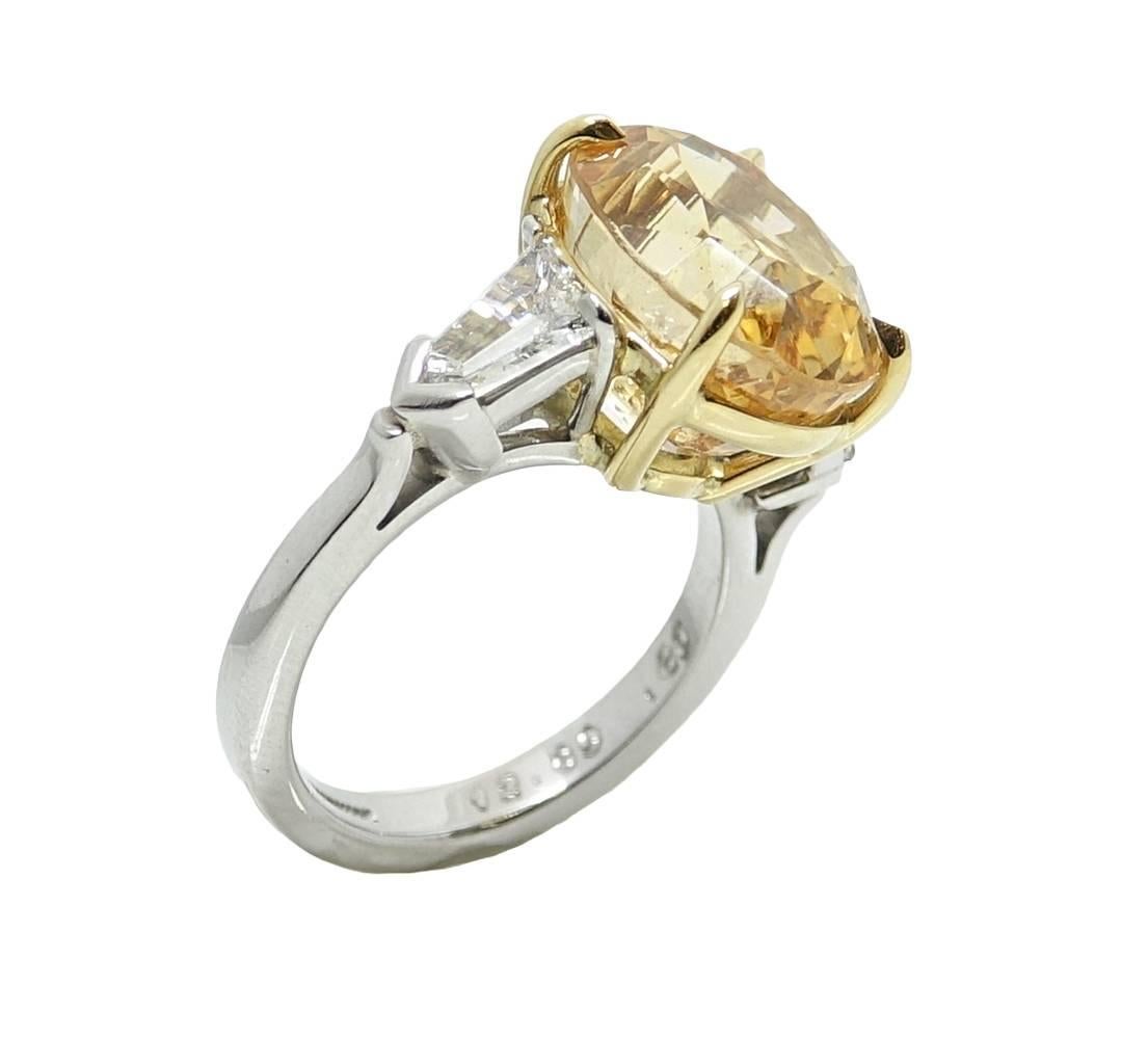 Oval Cut Platinum 12.89 Carat Yellow Sapphire Ring For Sale