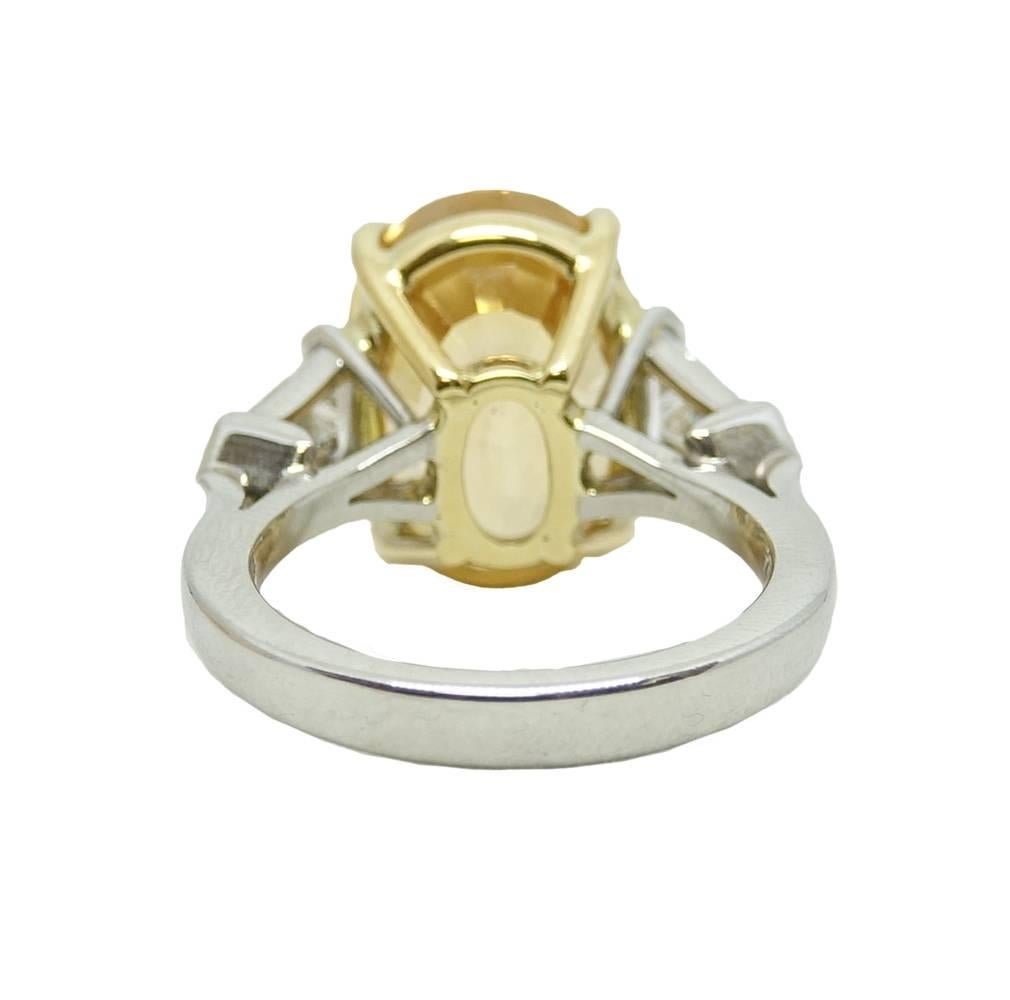 Platinum 12.89 Carat Yellow Sapphire Ring In New Condition For Sale In Naples, FL